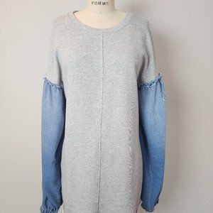 Upcyled Jessika Spliced Denim/Terry Oversized Long Sleeve Casual/Comfy Dress